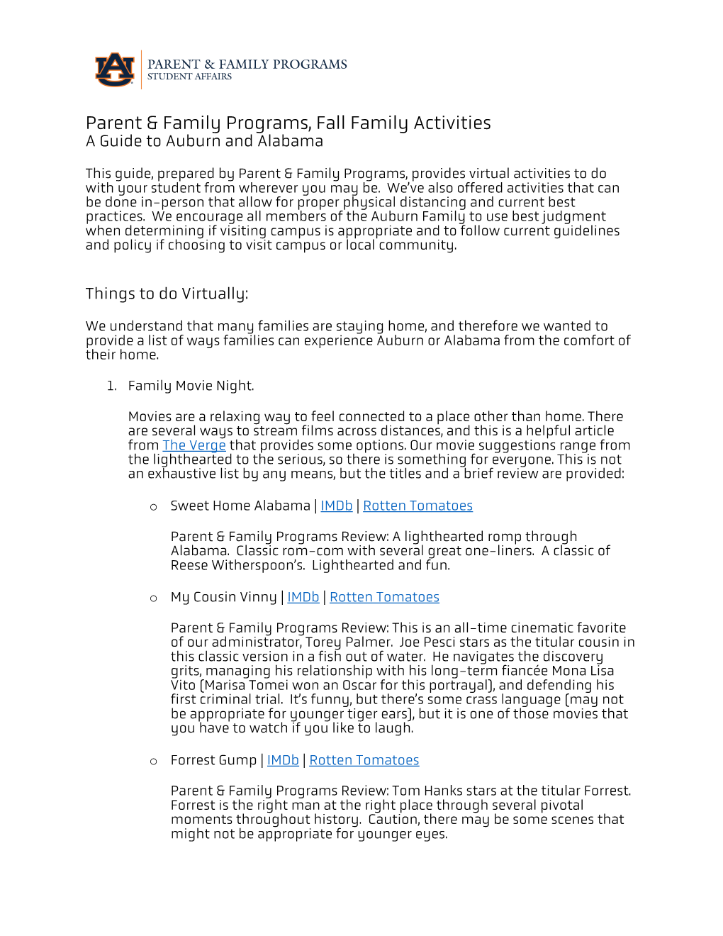 Parent & Family Programs, Fall Family Activities
