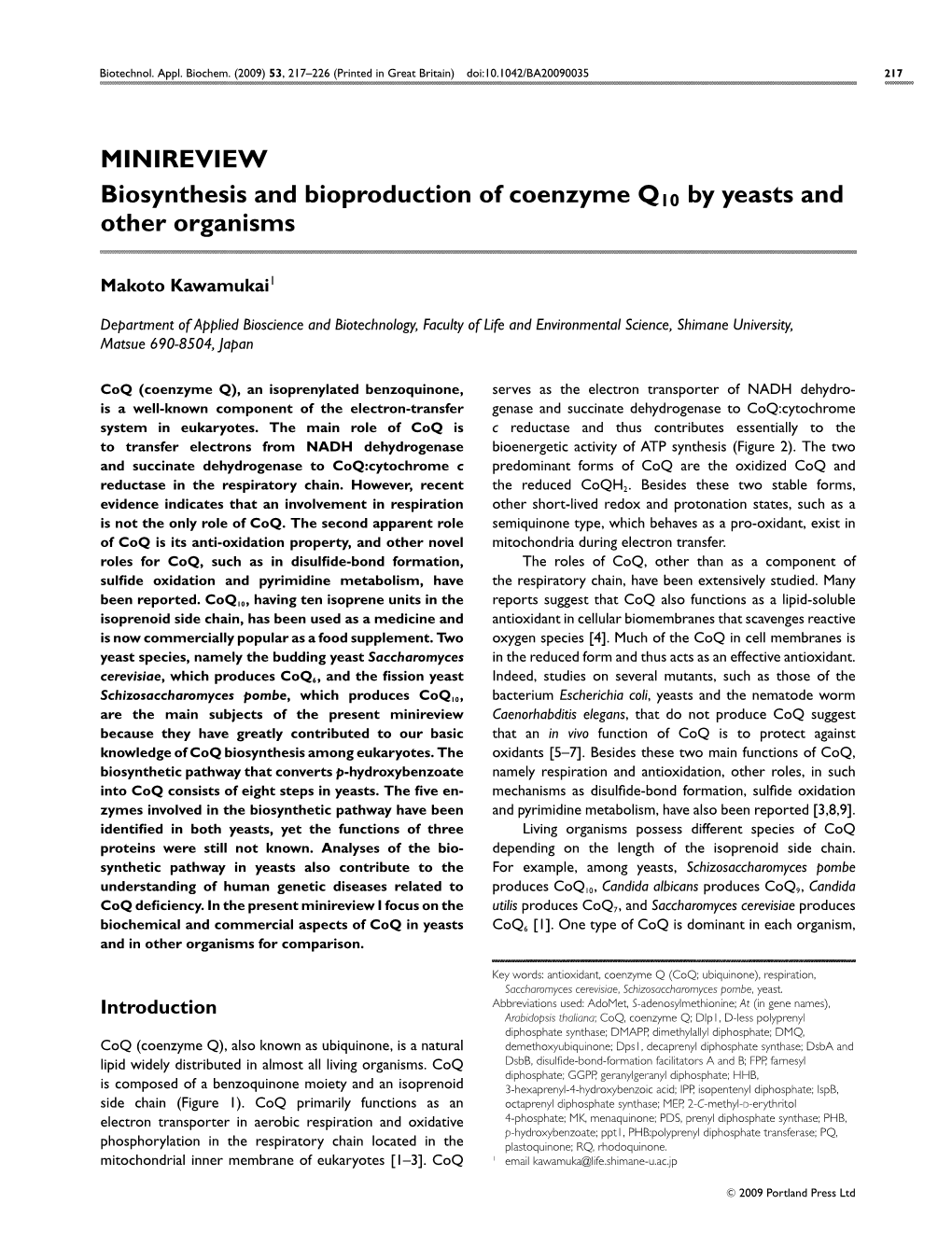 Biosynthesis and Bioproduction of Coenzyme Q10 by Yeasts and Other Organisms
