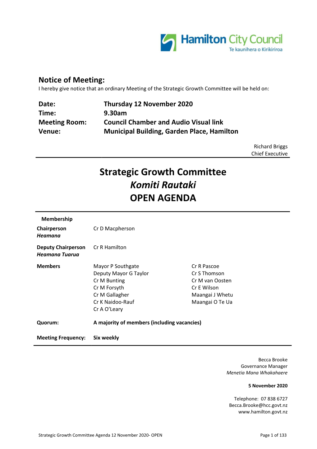 Agenda of Ordinary Strategic Growth Committee Meeting