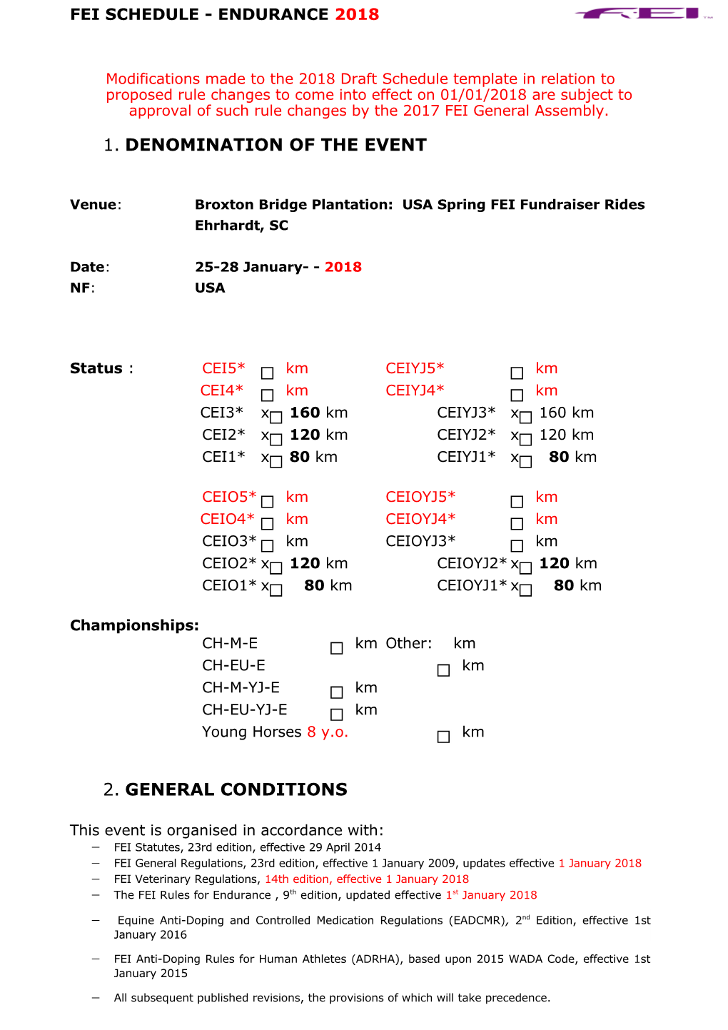 Fei Schedule - Endurance 2018