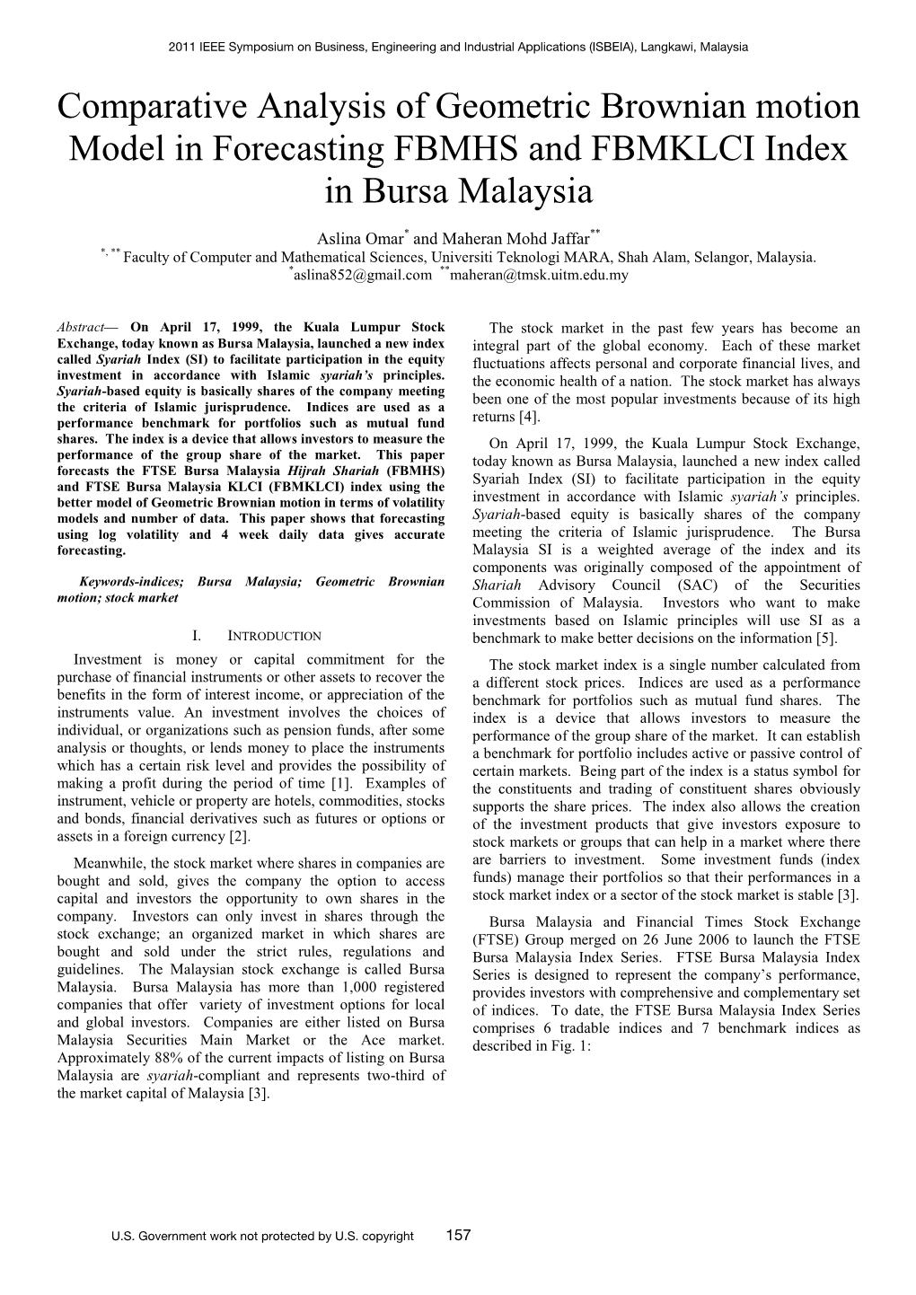 Comparative Analysis of Geometric Brownian Motion Model in Forecasting FBMHS and FBMKLCI Index in Bursa Malaysia