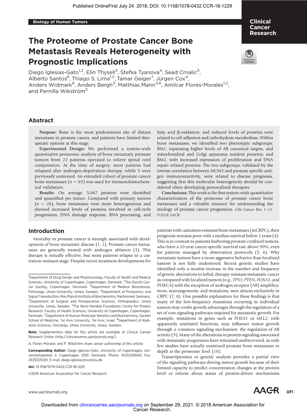 The Proteome of Prostate Cancer Bone Metastasis Reveals