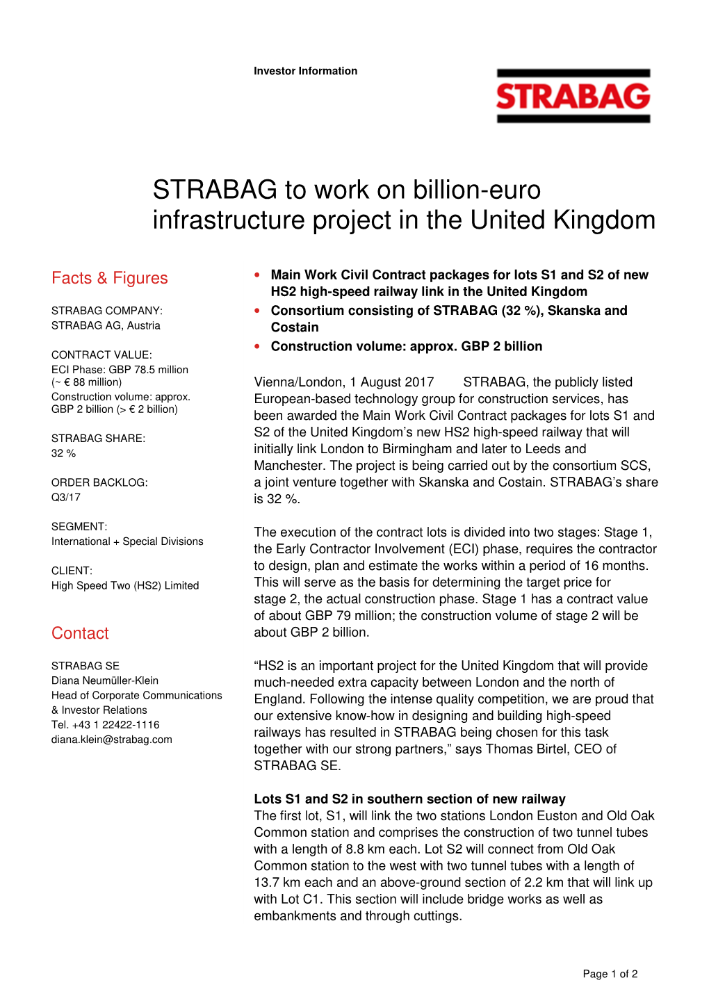 STRABAG to Work on Billion-Euro Infrastructure Project in the United Kingdom