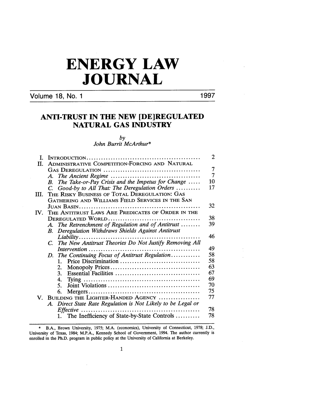 Anti-Trust in the New [De]Regulated Natural Gas Industry