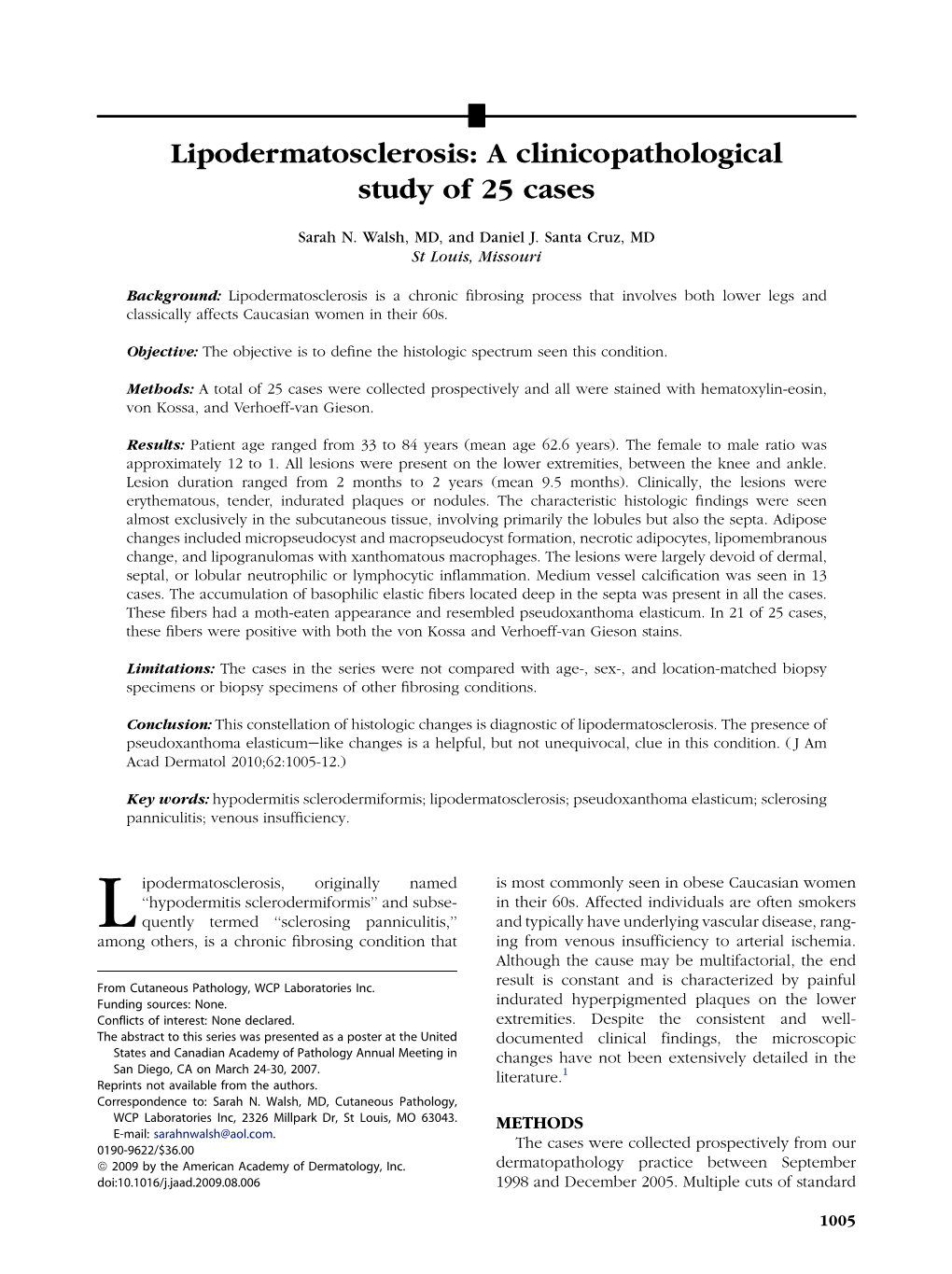 Lipodermatosclerosis: a Clinicopathological Study of 25 Cases