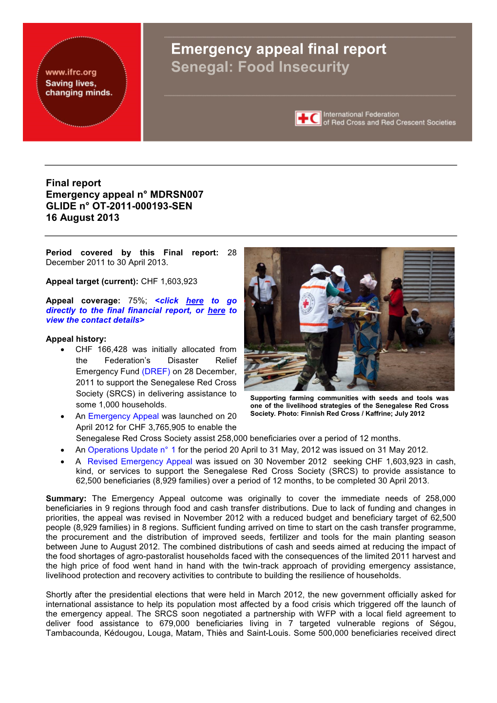 Emergency Appeal Final Report Senegal: Food Insecurity