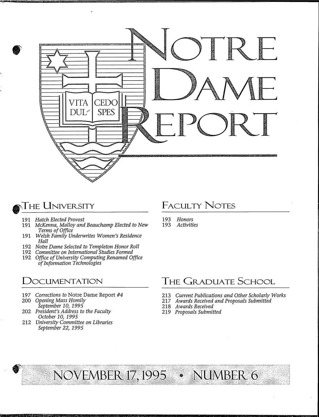 Notre Dame Report 25:06 (1995-11-17)