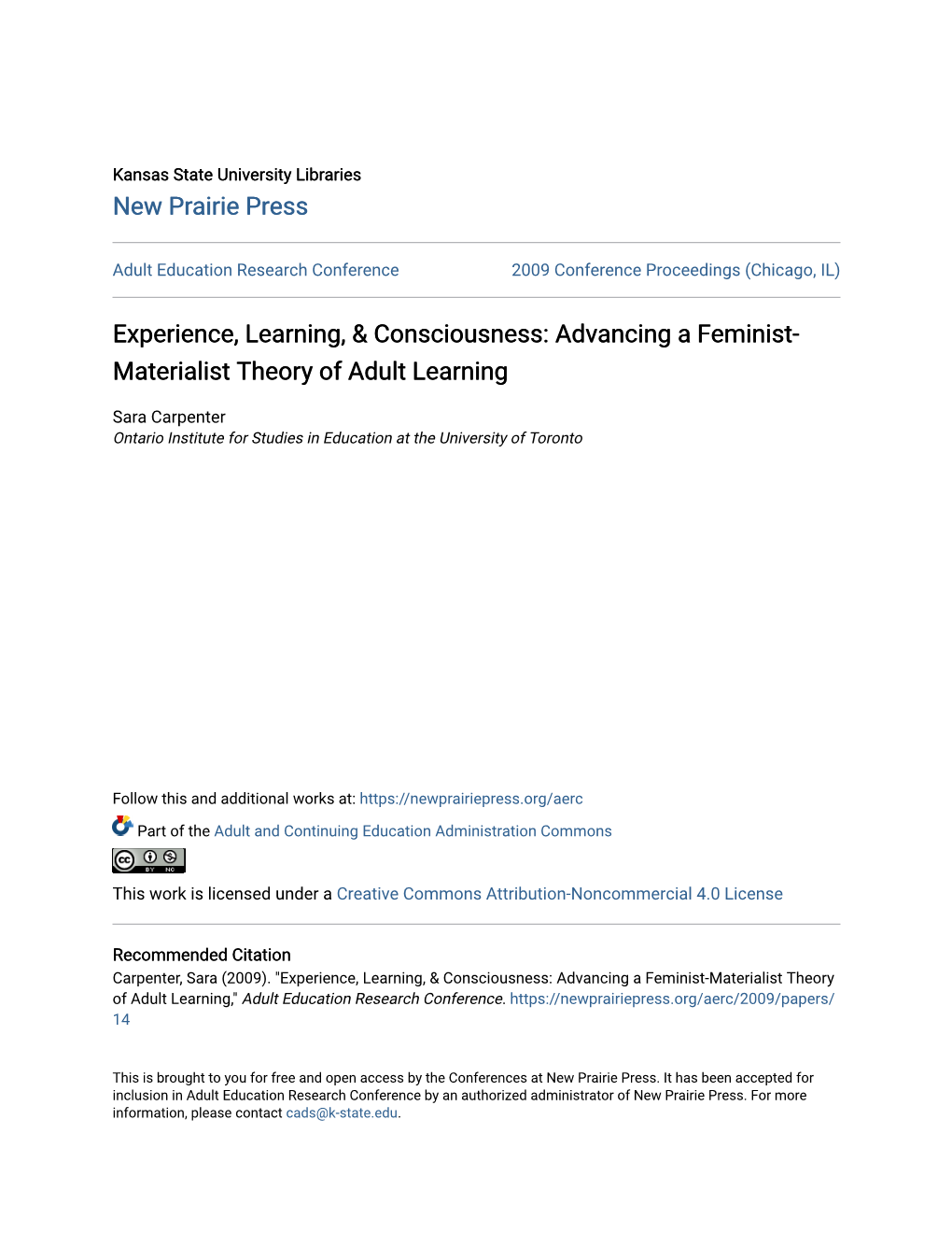 Advancing a Feminist-Materialist Theory of Adult Learning," Adult Education Research Conference