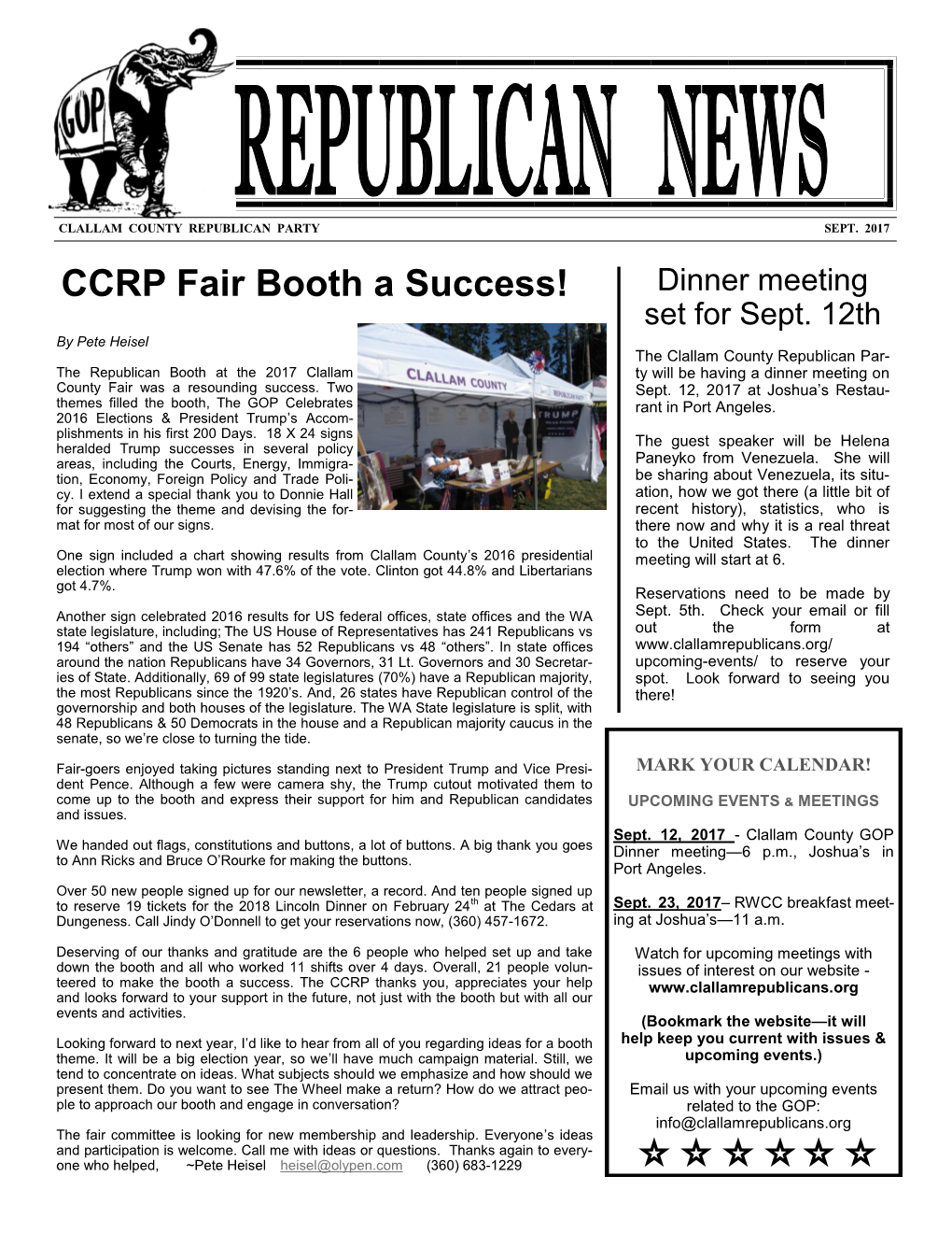 CCRP Fair Booth a Success! Dinner Meeting Set for Sept