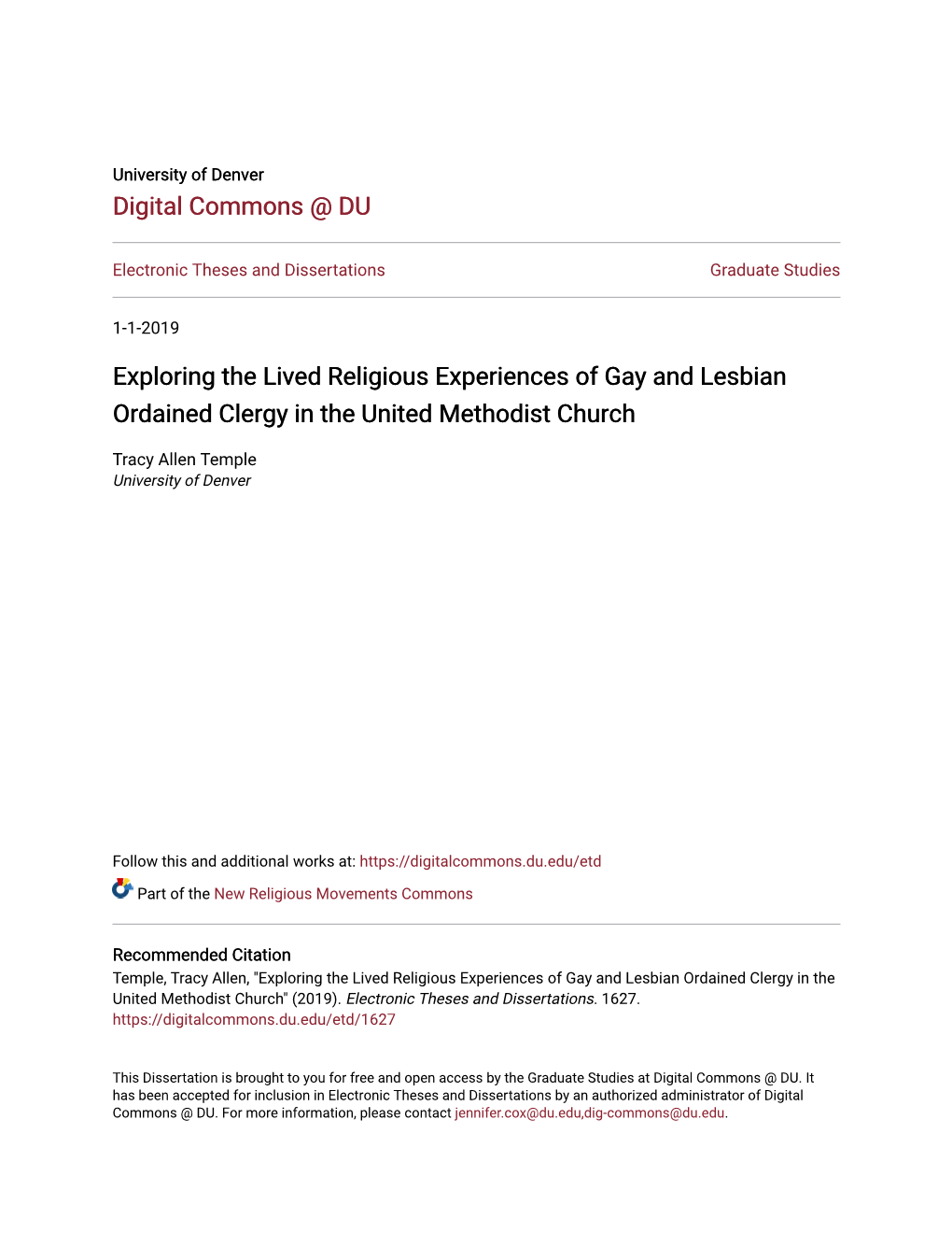 Exploring the Lived Religious Experiences of Gay and Lesbian Ordained Clergy in the United Methodist Church