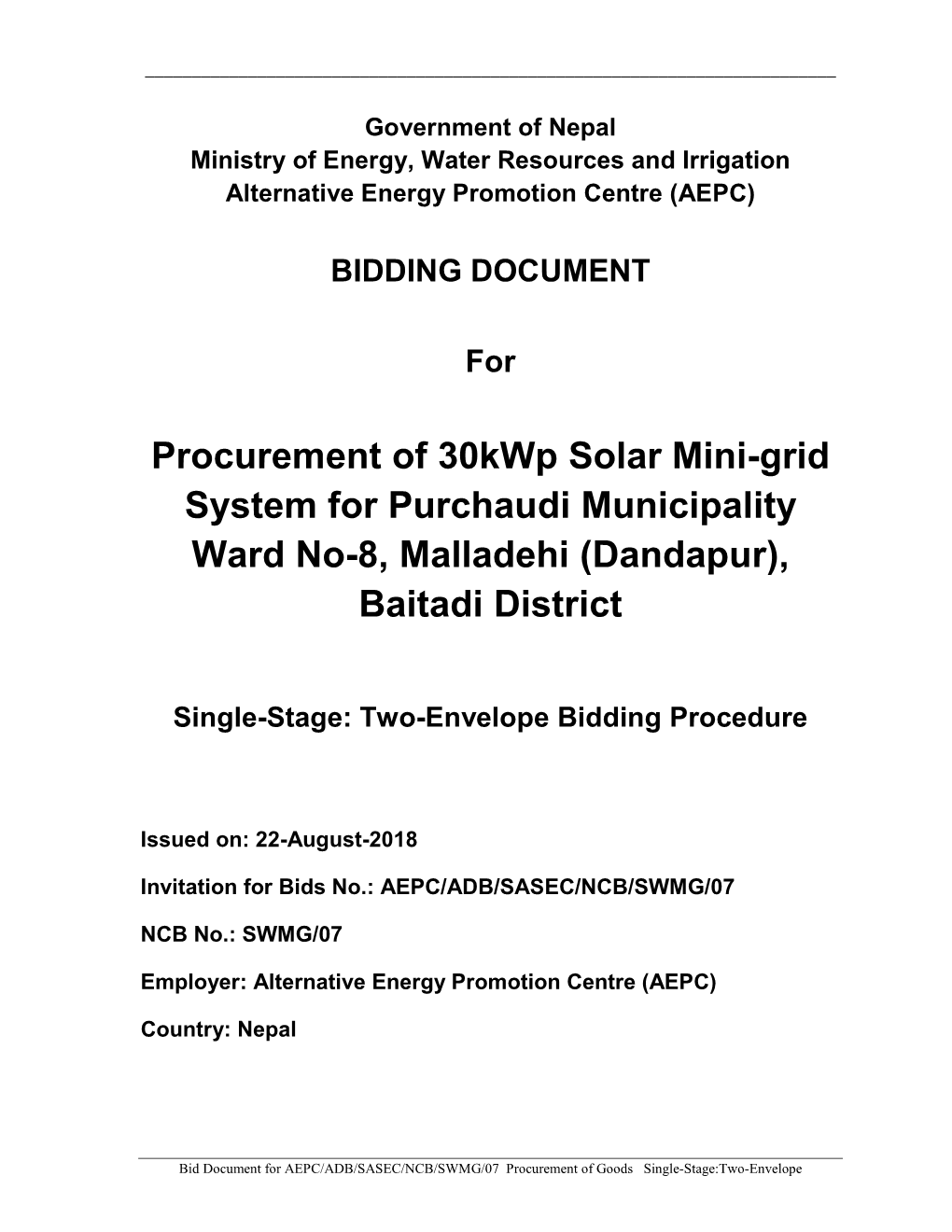 Procurement of 30Kwp Solar Mini-Grid System for Purchaudi Municipality Ward No-8, Malladehi (Dandapur), Baitadi District
