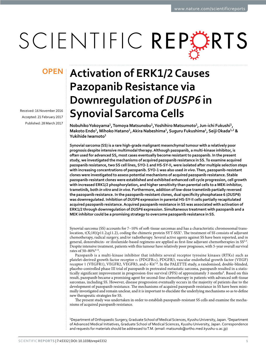 Activation of ERK1/2 Causes Pazopanib Resistance Via