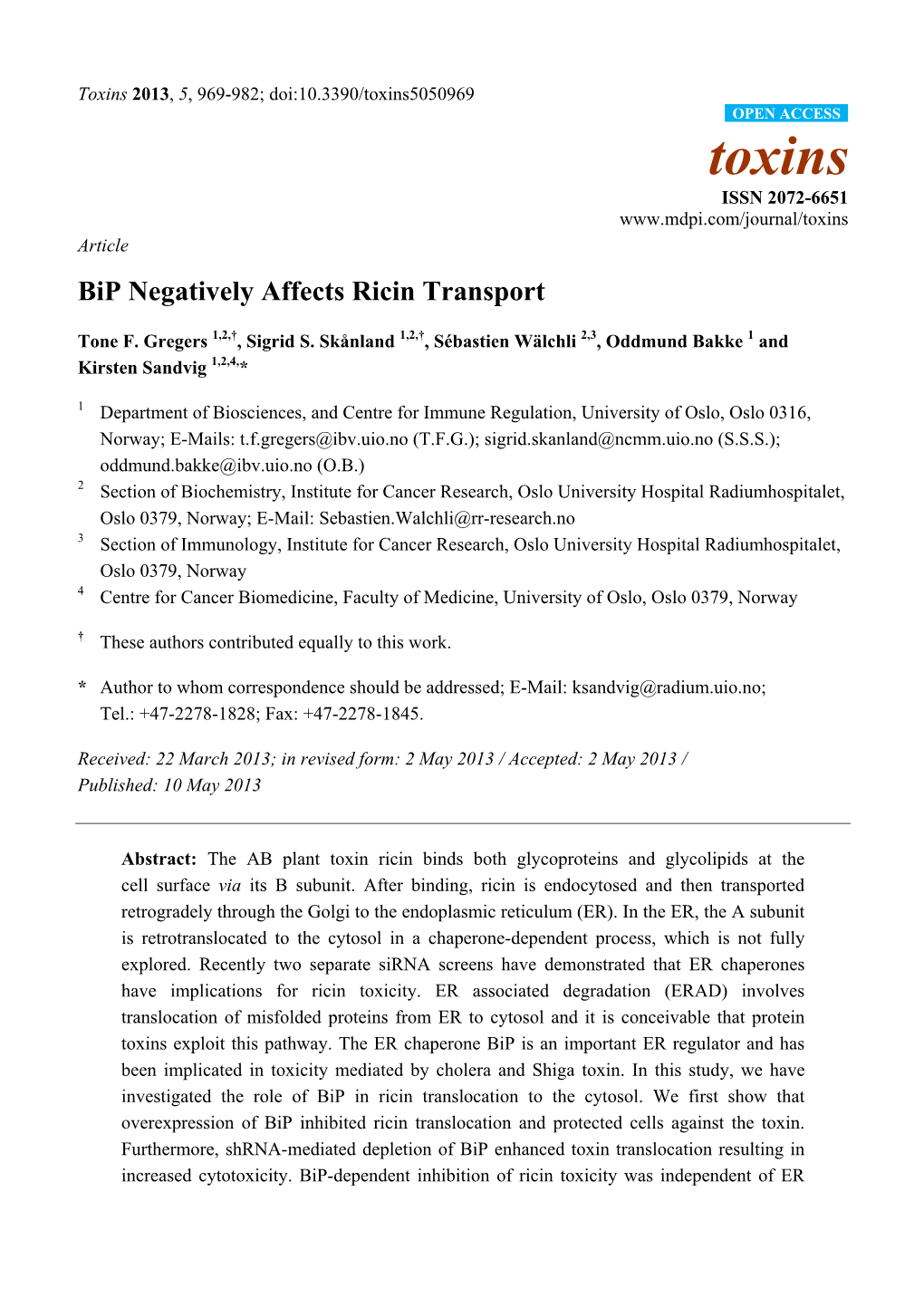 Bip Negatively Affects Ricin Transport