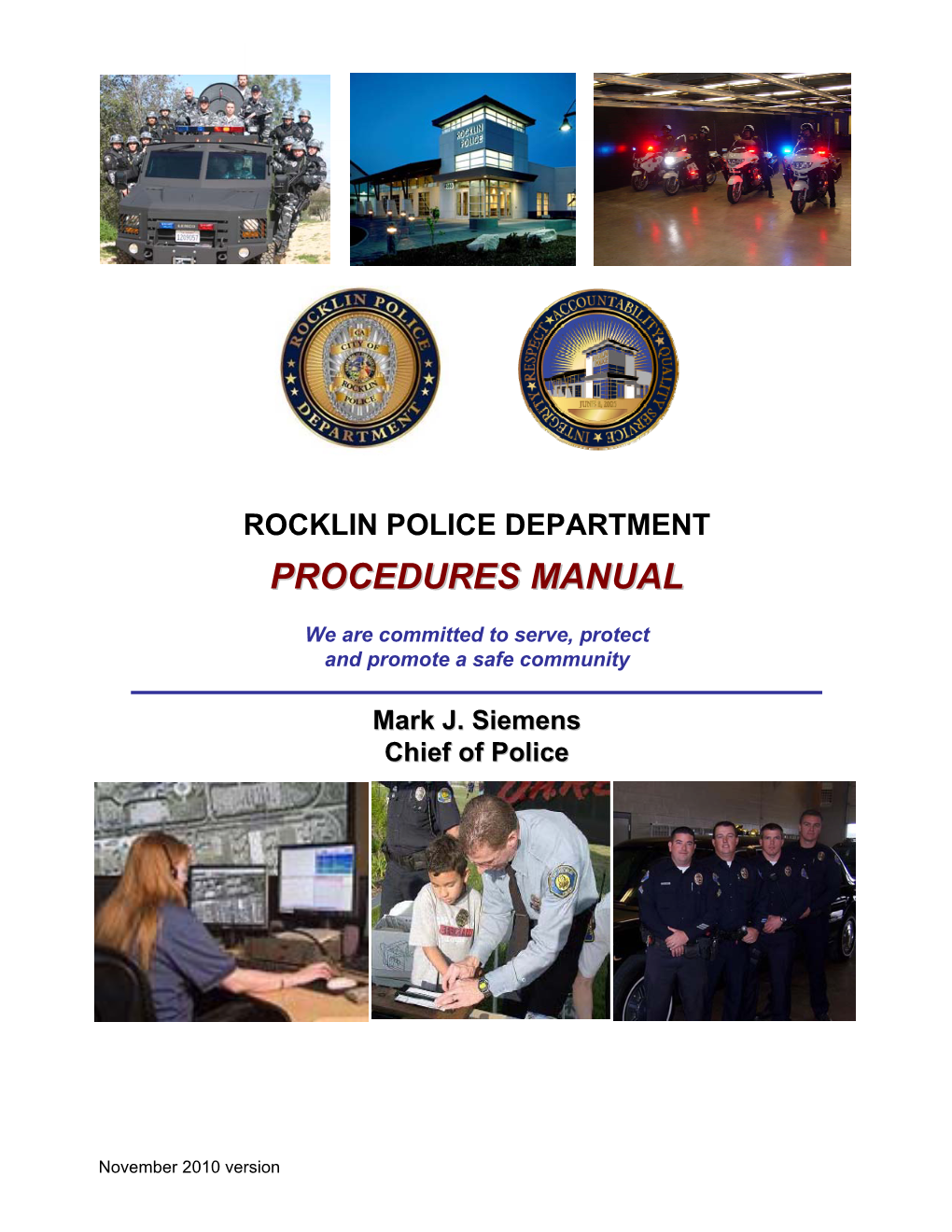 Rocklin Police Department Procedures Manual