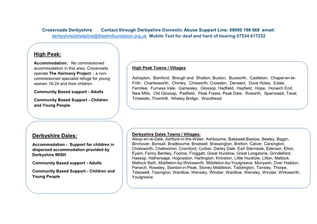 Derbyshire Domestic Abuse Support Services by Area