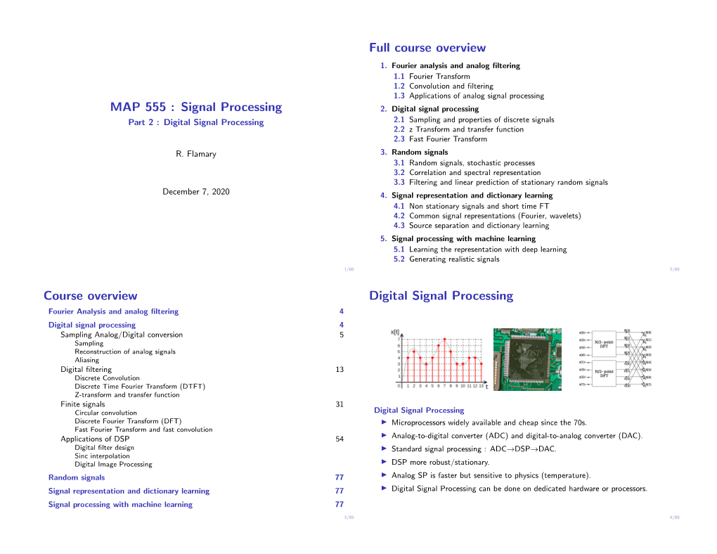 MAP 555 : Signal Processing Full Course Overview Course Overview Digital Signal Processing
