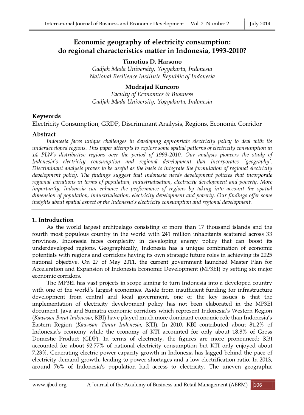 Economic Geography of Electricity Consumption: Do Regional Characteristics Matter in Indonesia, 1993-2010?