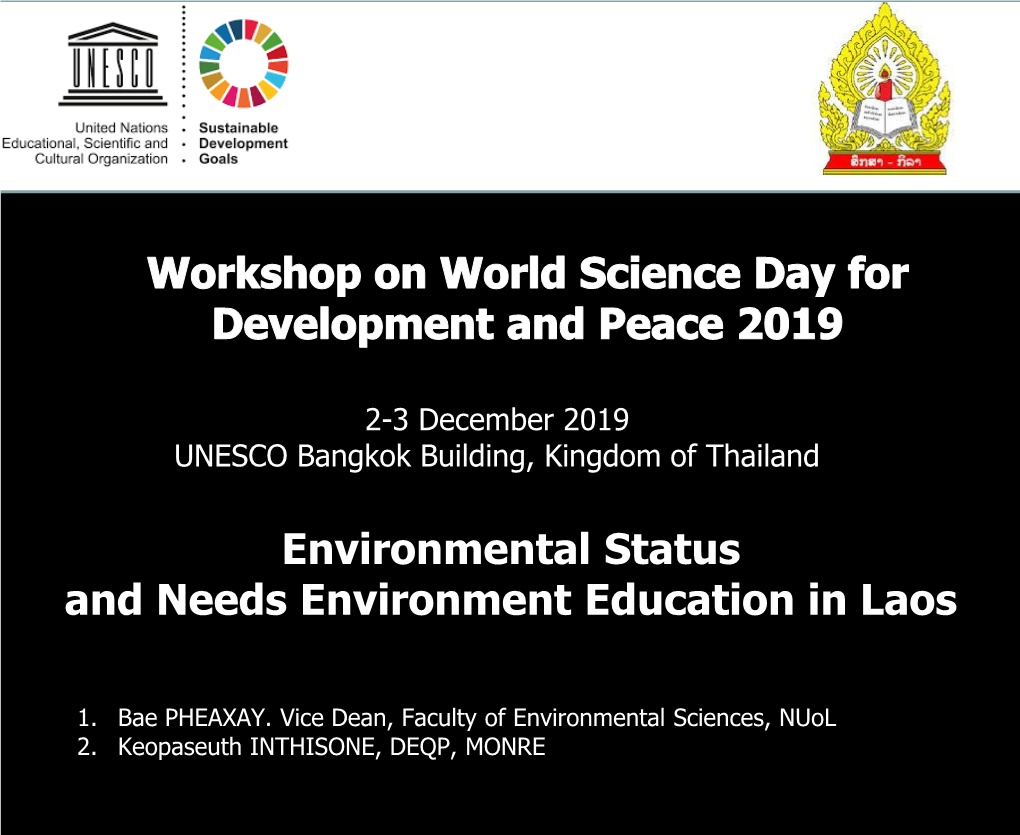 Environmental Status and Needs Environment Education in Laos