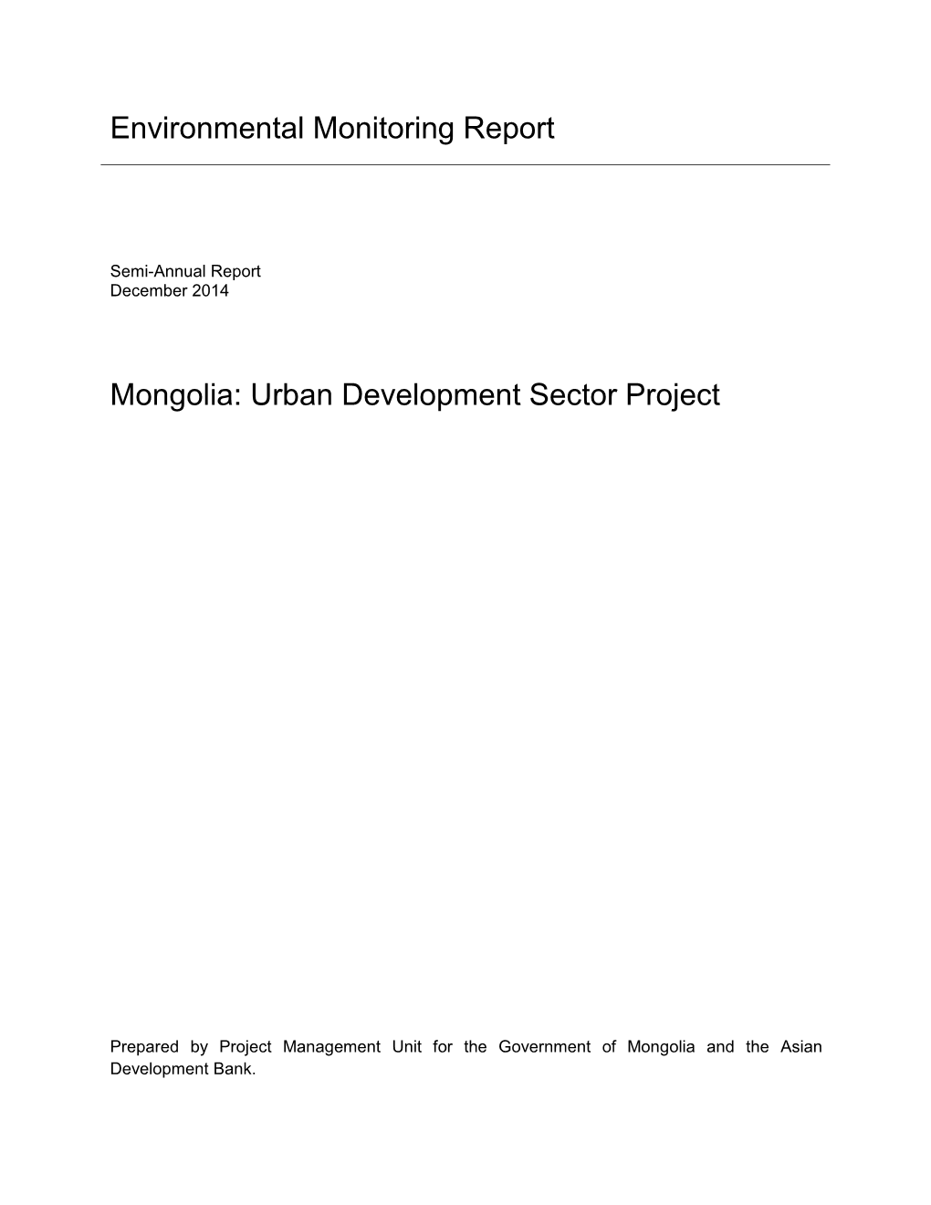 Environmental Monitoring Report Mongolia: Urban Development