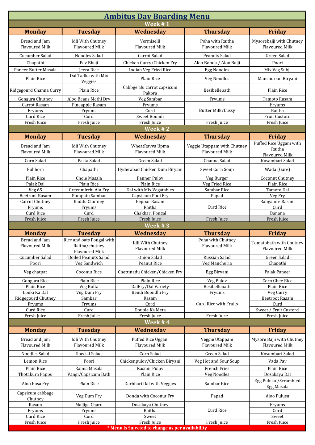 Ambitus Day Boarding Menu