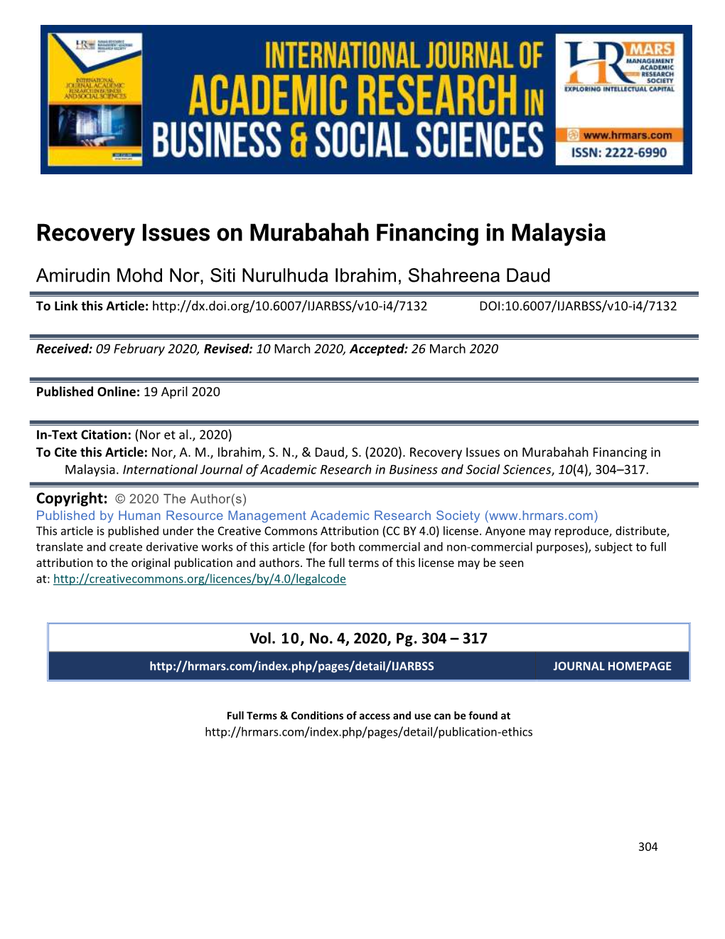 Recovery Issues on Murabahah Financing in Malaysia