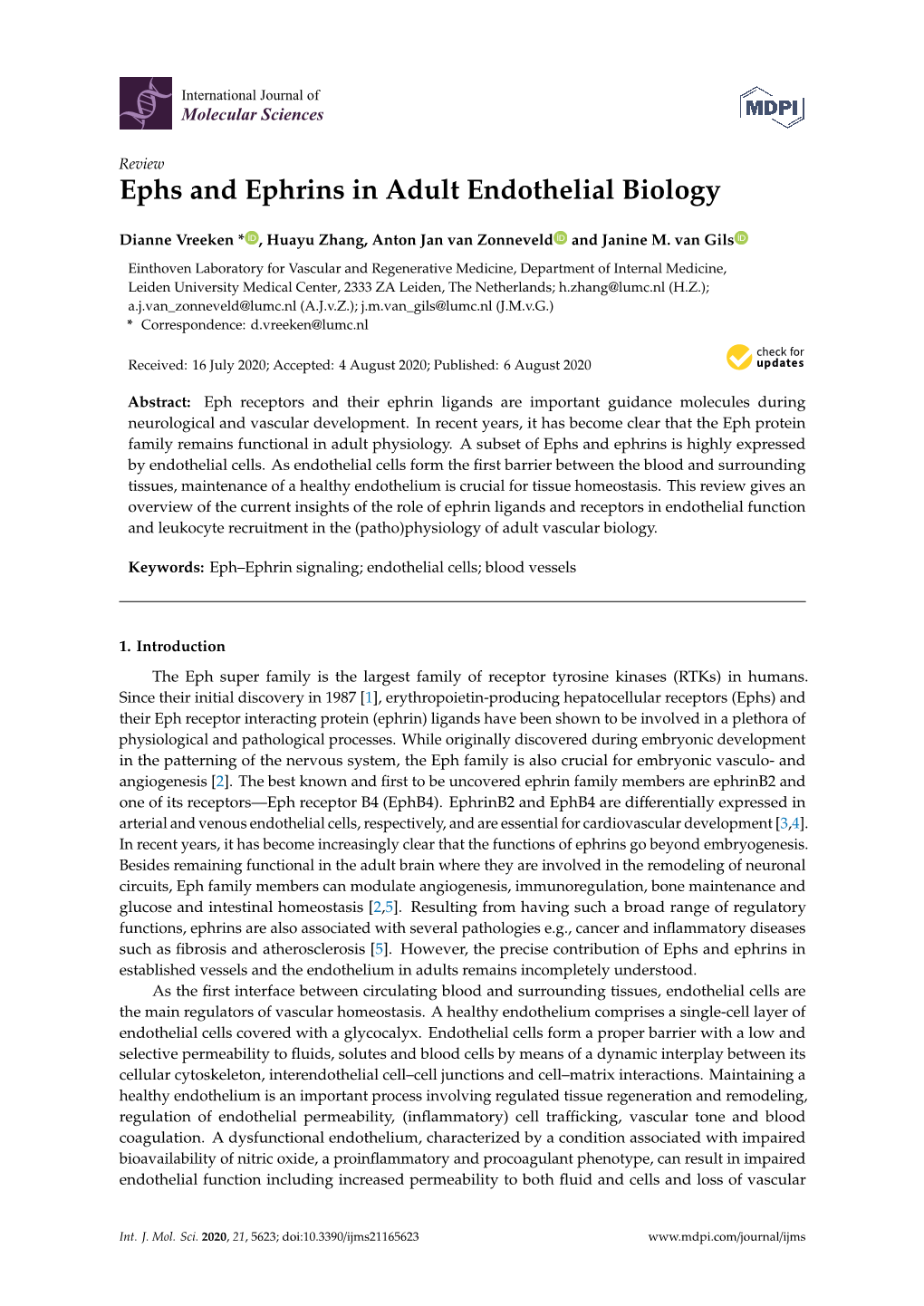 Ephs and Ephrins in Adult Endothelial Biology