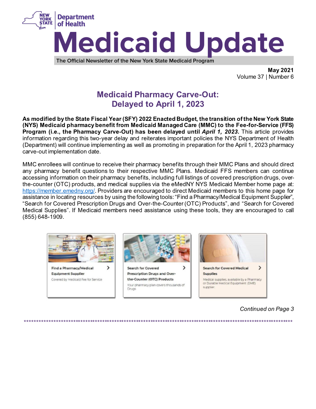 New York State Medicaid Update May 2021 Volume 37 Number 6