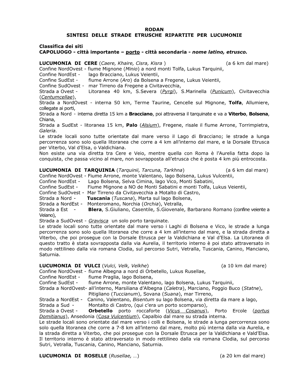 Rodan Sintesi Delle Strade Etrusche Ripartite Per Lucumonie