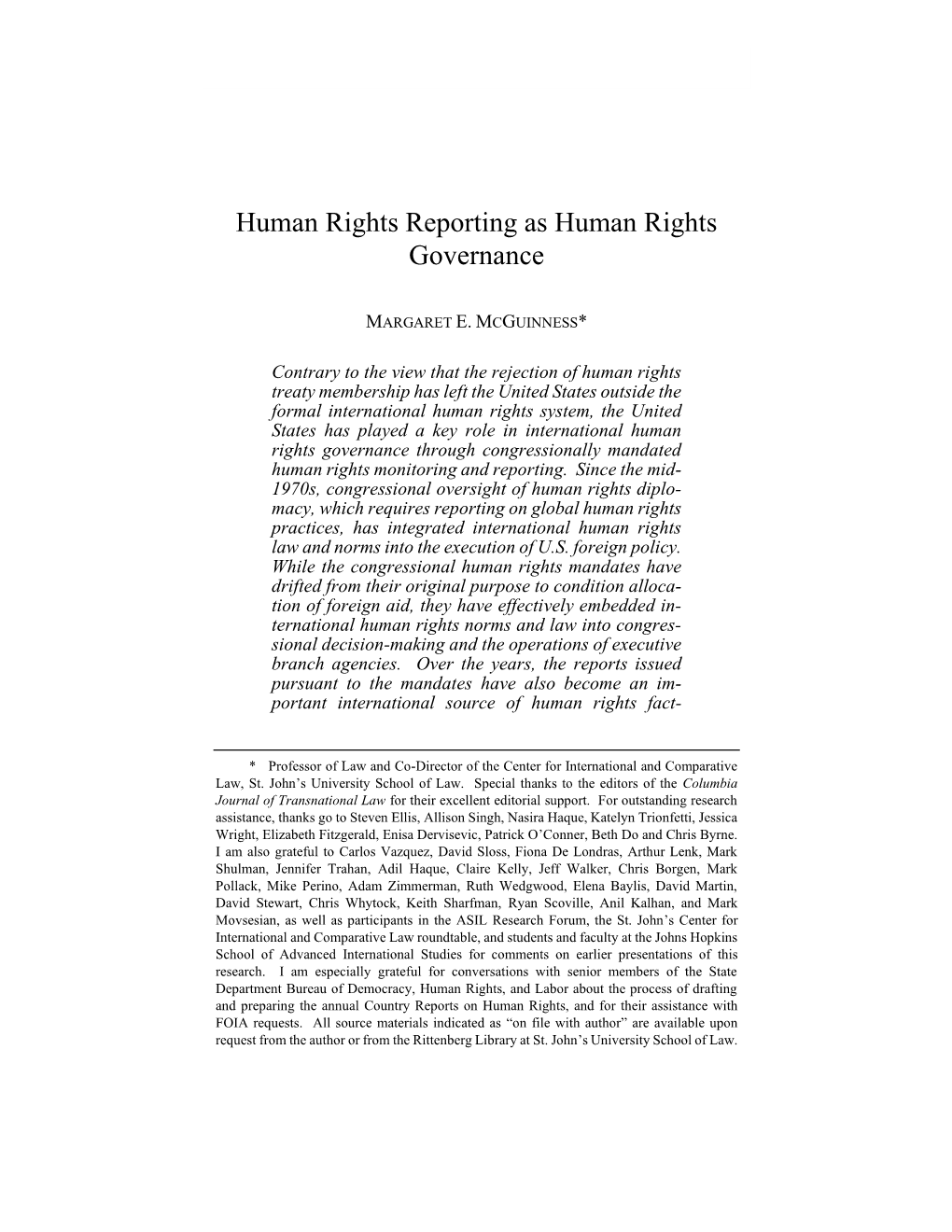 Human Rights Reporting As Human Rights Governance