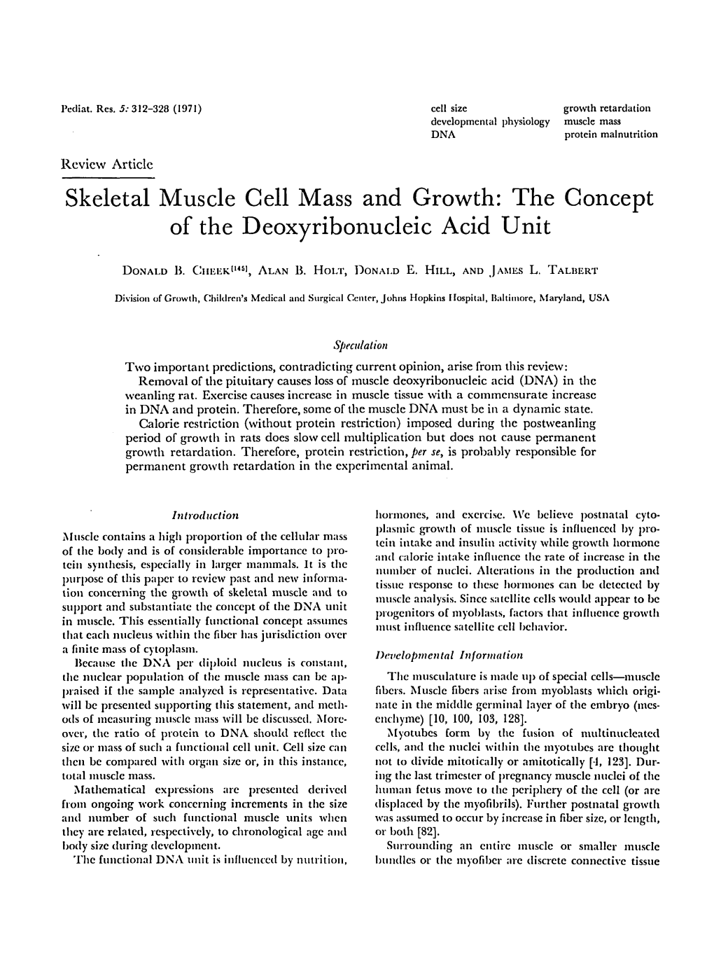 Skeletal Muscle Cell Mass and Growth: the Concept of the Deoxyribonucleic Acid Unit