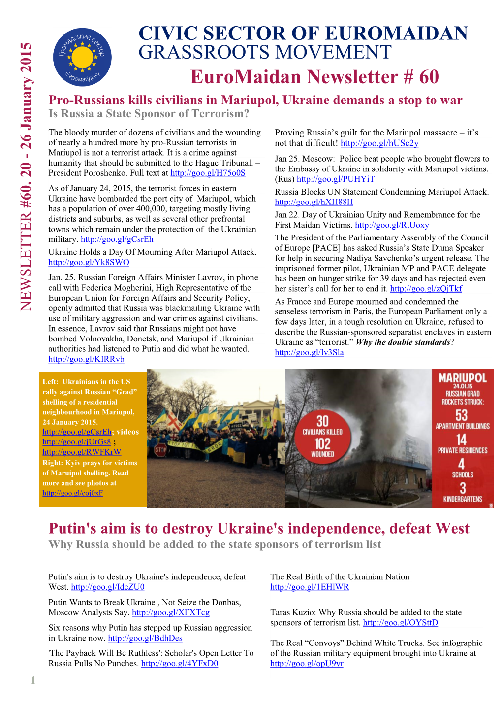 Euromaidan Newsletter # 60 CIVIC SECTOR of EUROMAIDAN