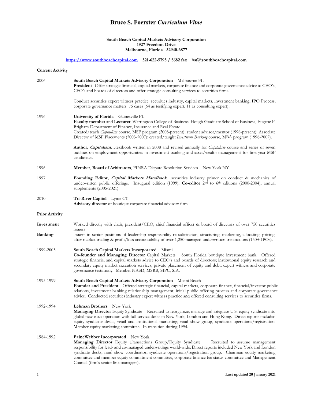 Bruce S. Foerster CV