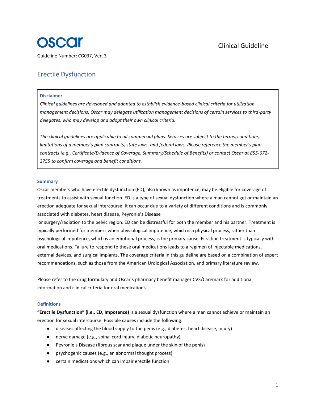 Clinical Guideline Erectile Dysfunction