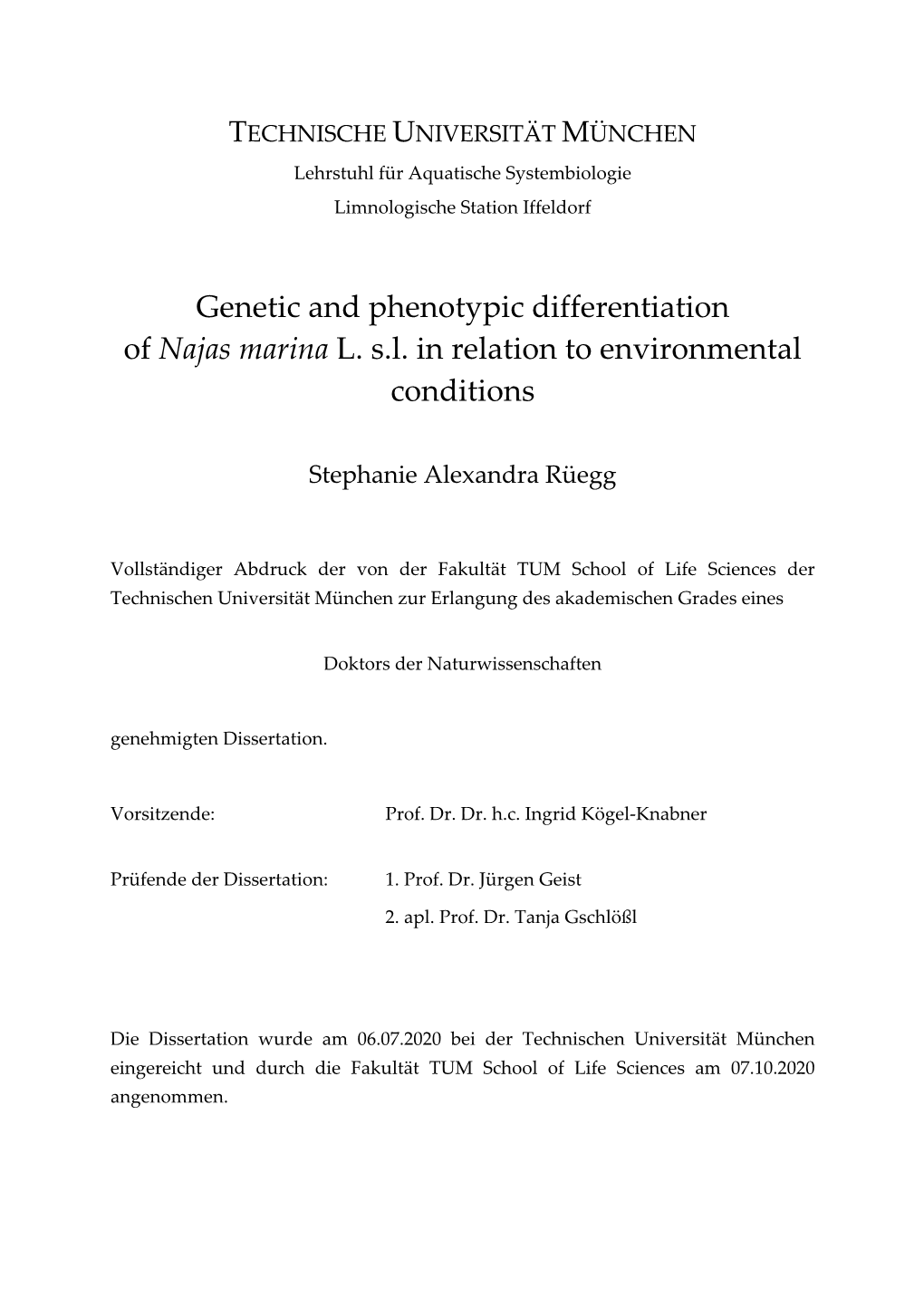 Genetic and Phenotypic Differentiation of Najas Marina L. S.L. in Relation to Environmental Conditions
