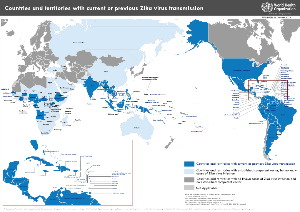 Countries and Territories with Current Or Previous Zika Virus Transmission © WHO 2018, All Rights Reserved