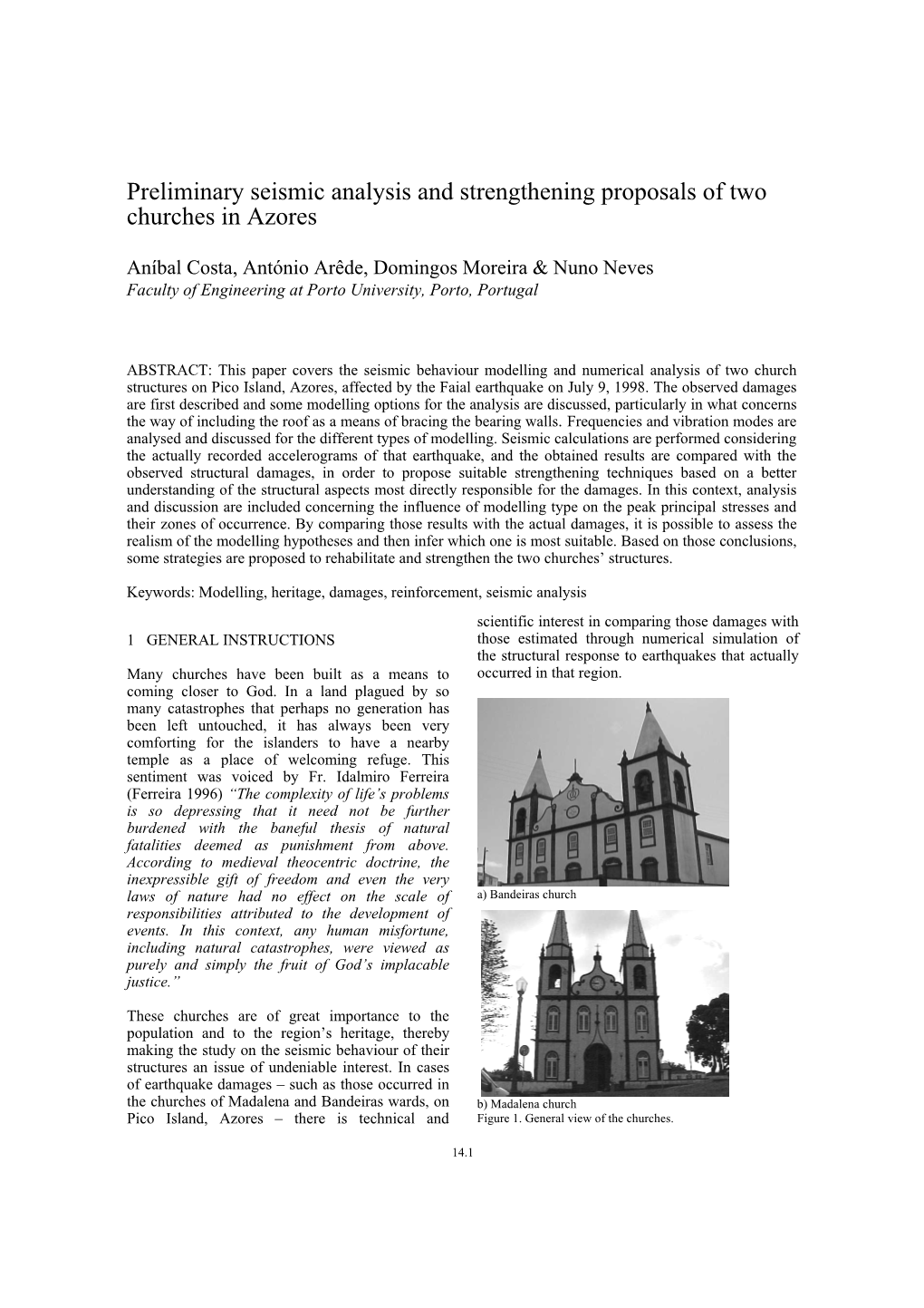 Preliminary Seismic Analysis and Strengthening Proposals of Two Churches in Azores