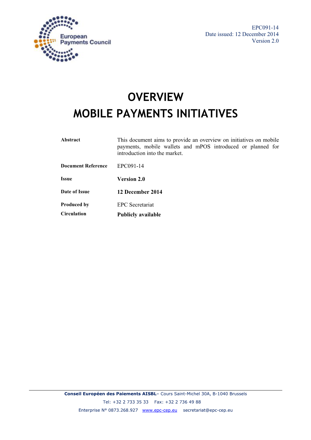 Overview Mobile Payments Initiatives