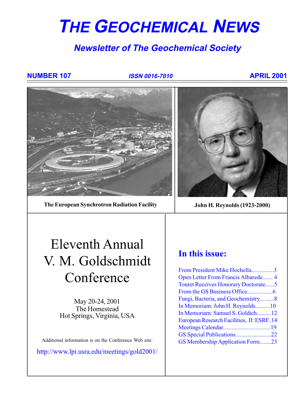 THE GEOCHEMICAL NEWS Newsletter of the Geochemical Society