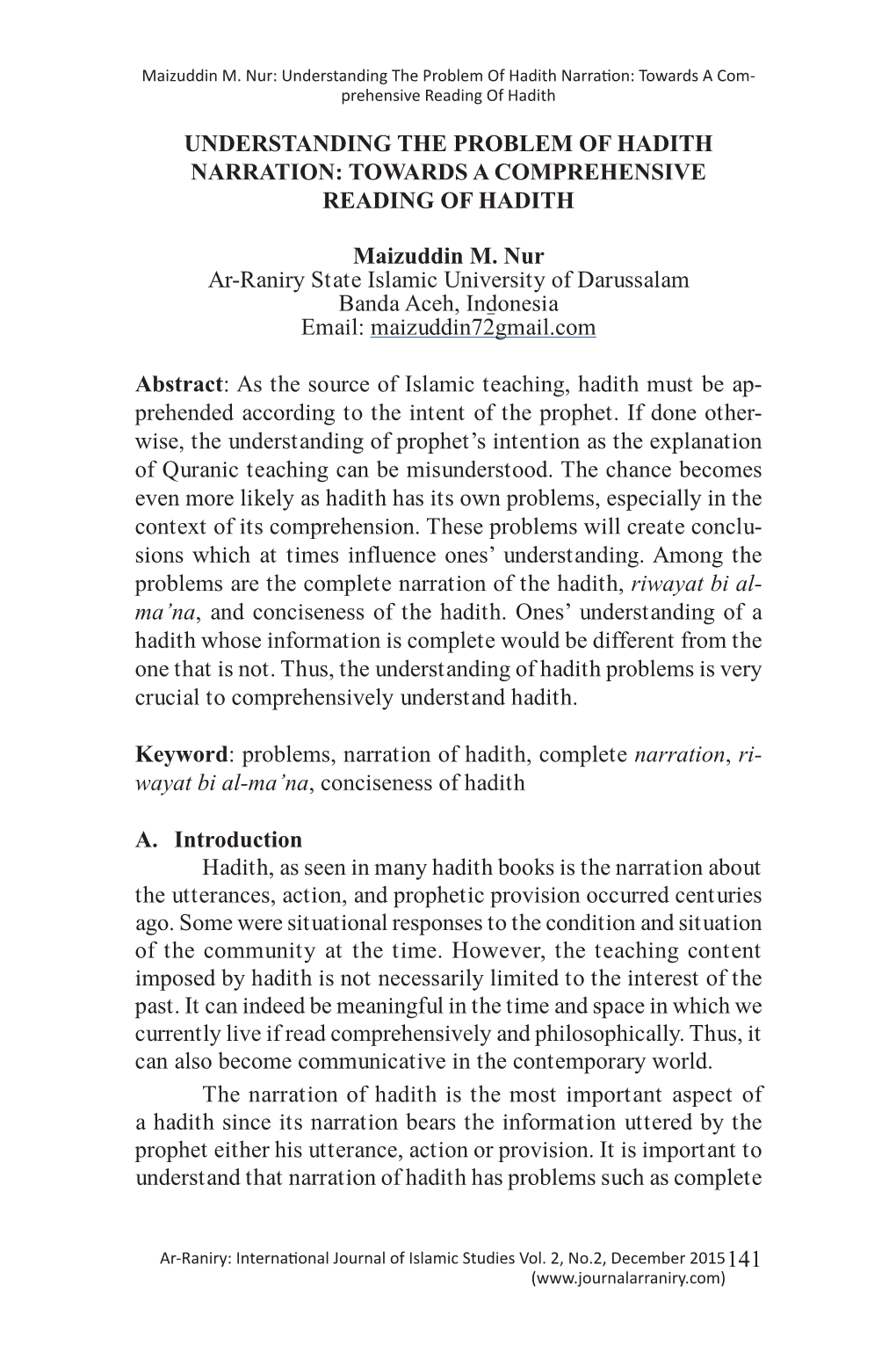 141 Understanding the Problem of Hadith Narration