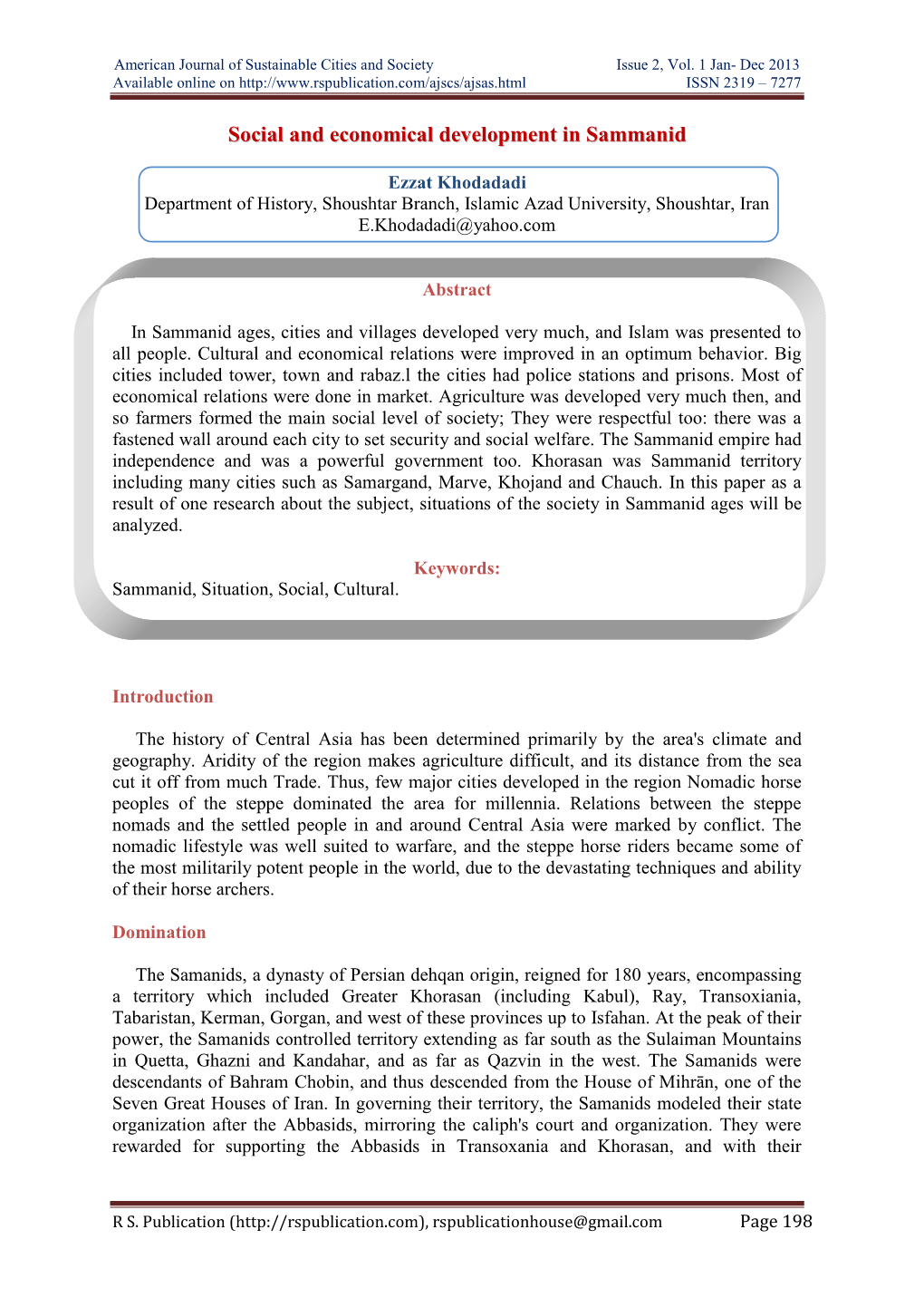 American Journal of Sustainable Cities and Society Issue 2, Vol. 1 Jan- Dec 2013 Available Online on ISSN 2319 – 7277