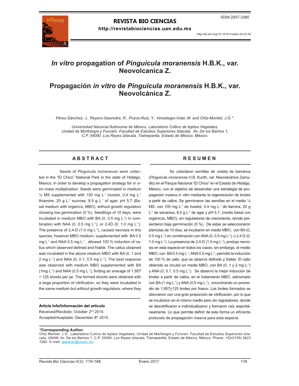 In Vitro Propagation of Pinguicula Moranensis H.B.K., Var