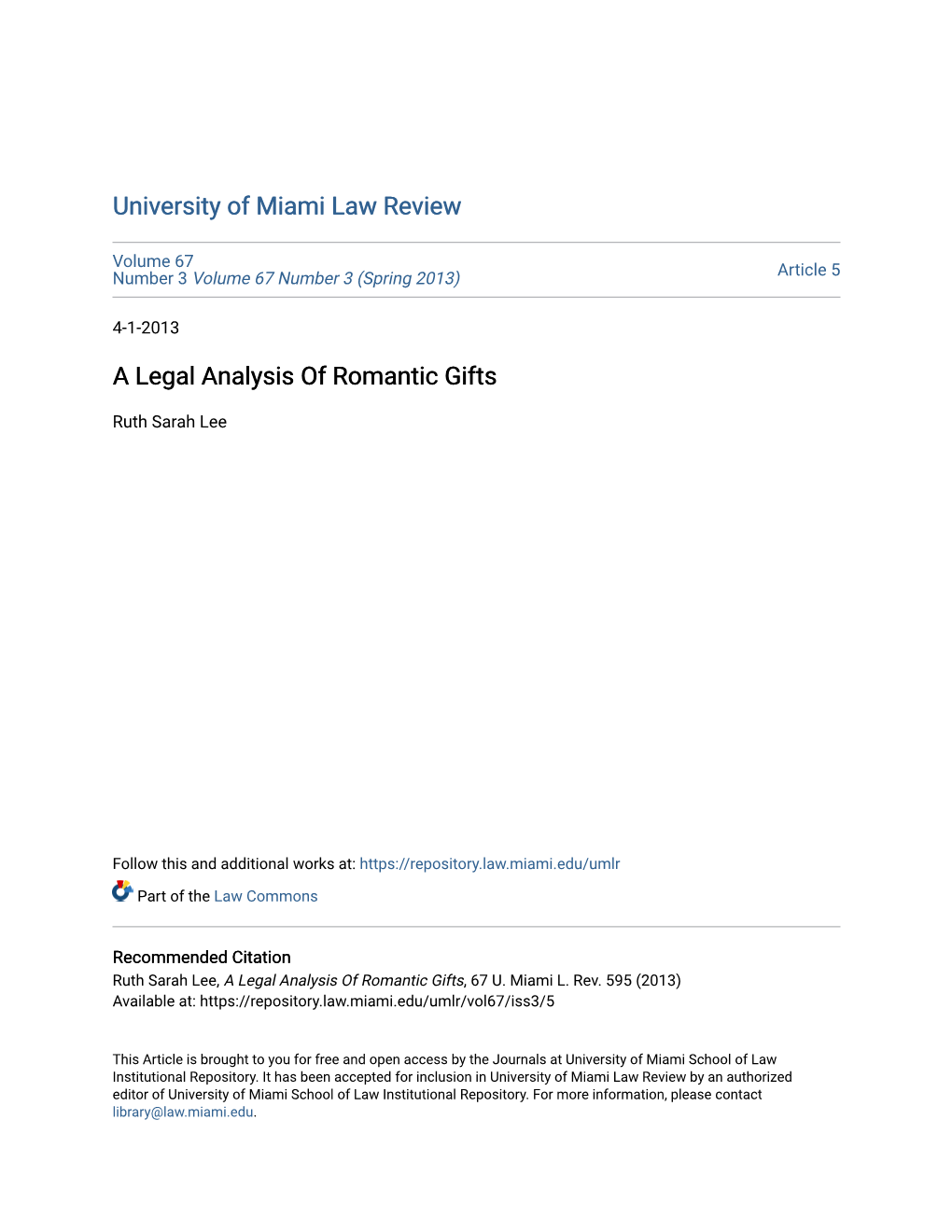A Legal Analysis of Romantic Gifts