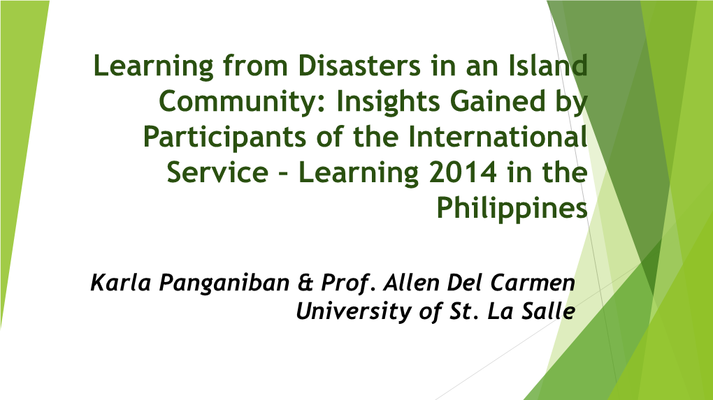 Learning from Disasters in an Island Community : Insights Gained By