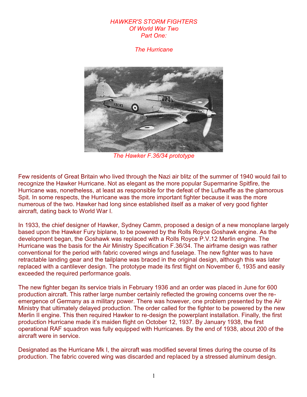HAWKER's STORM FIGHTERS of World War Two Part One