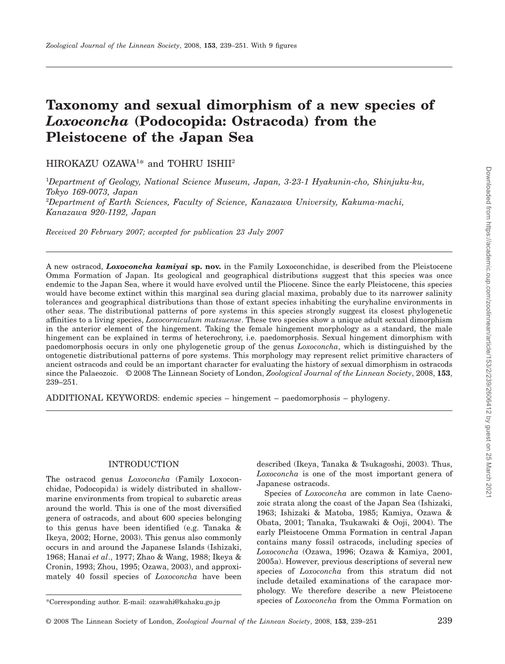 Taxonomy and Sexual Dimorphism of a New Species of Loxoconcha (Podocopida: Ostracoda) from the Pleistocene of the Japan Sea