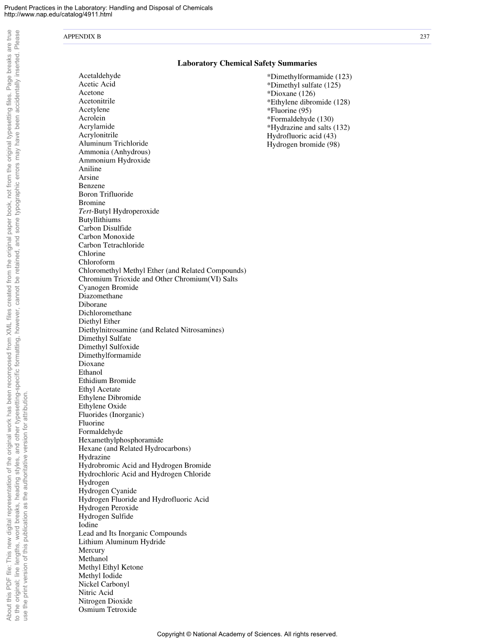 Laboratory Chemical Safety Summaries