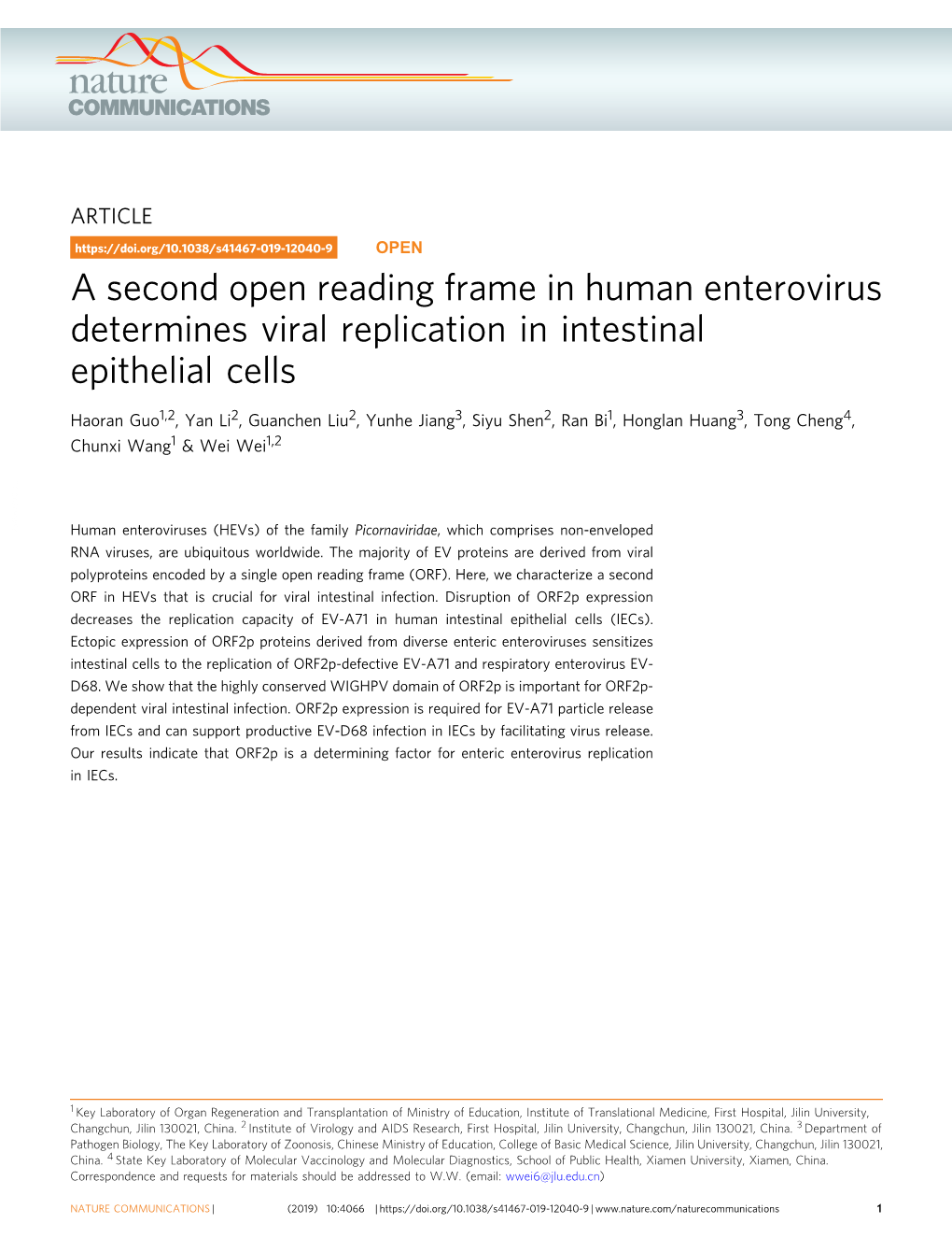 A Second Open Reading Frame in Human Enterovirus Determines Viral Replication in Intestinal Epithelial Cells