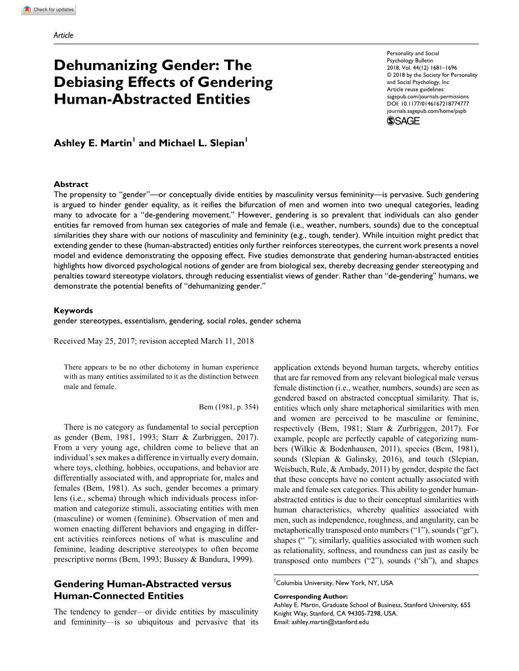 The Debiasing Effects of Gendering Human-Abstracted Entities