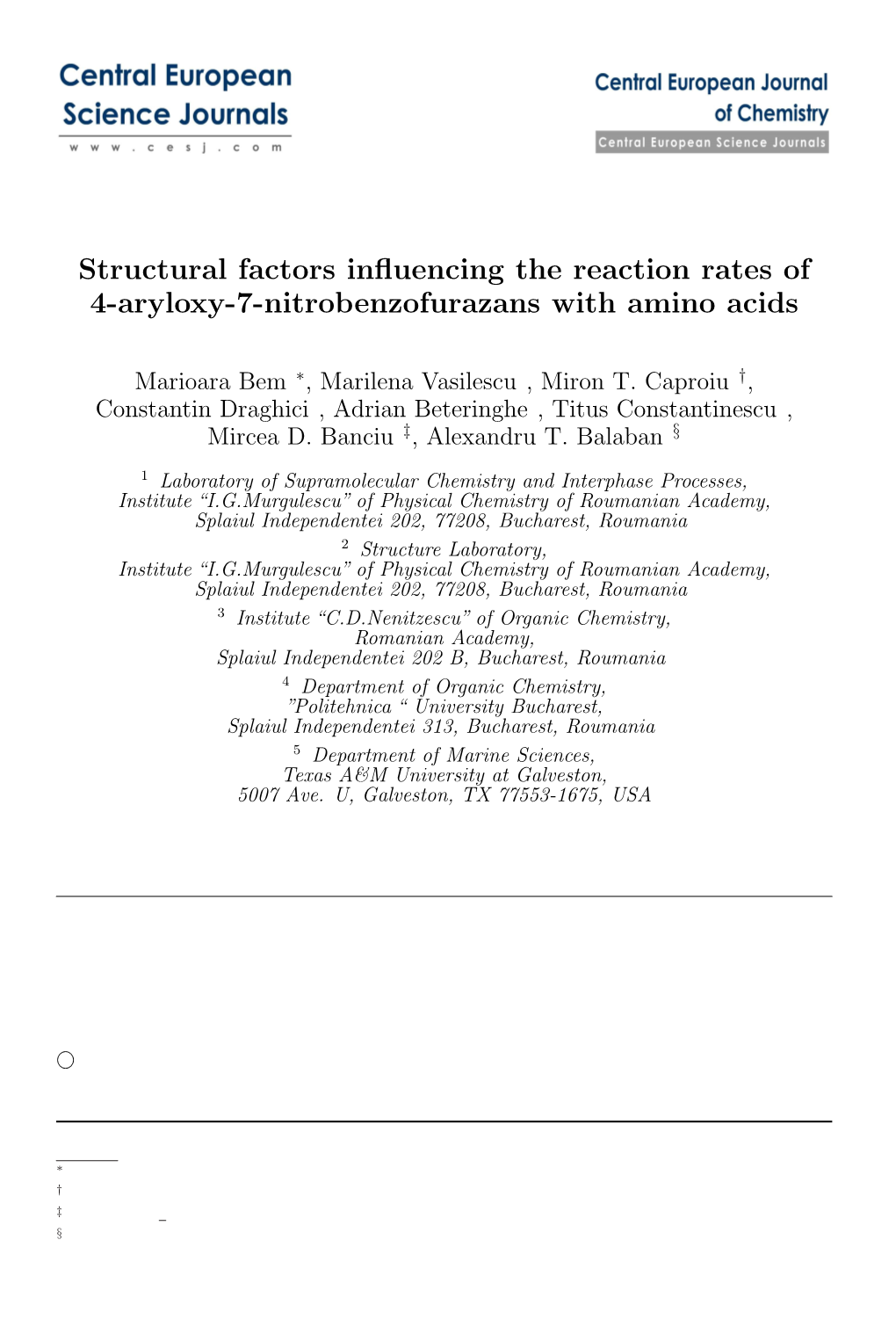 Structural Factors Influencing the Reaction Rates of 4-Aryloxy-7