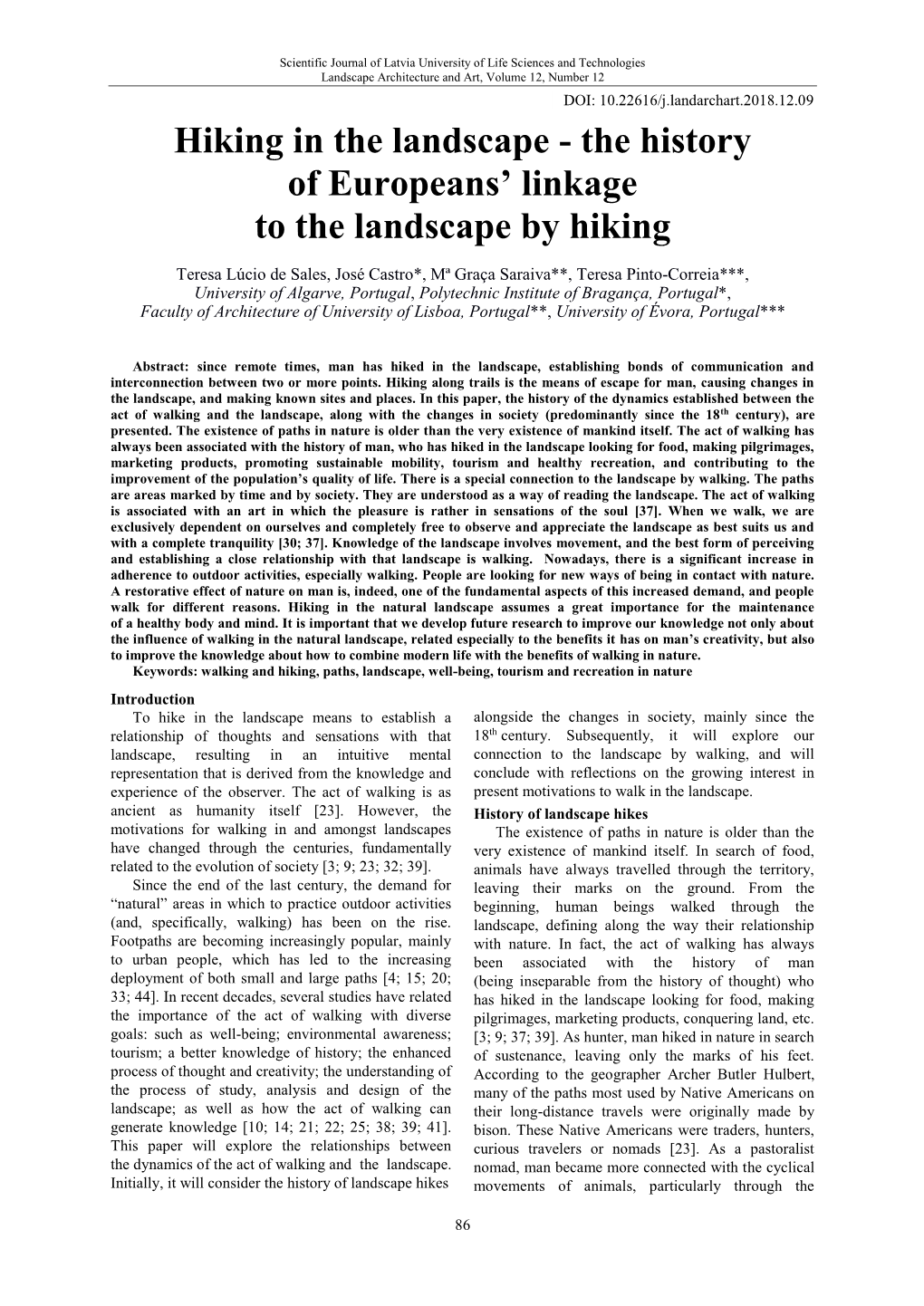 Hiking in the Landscape - the History of Europeans’ Linkage to the Landscape by Hiking